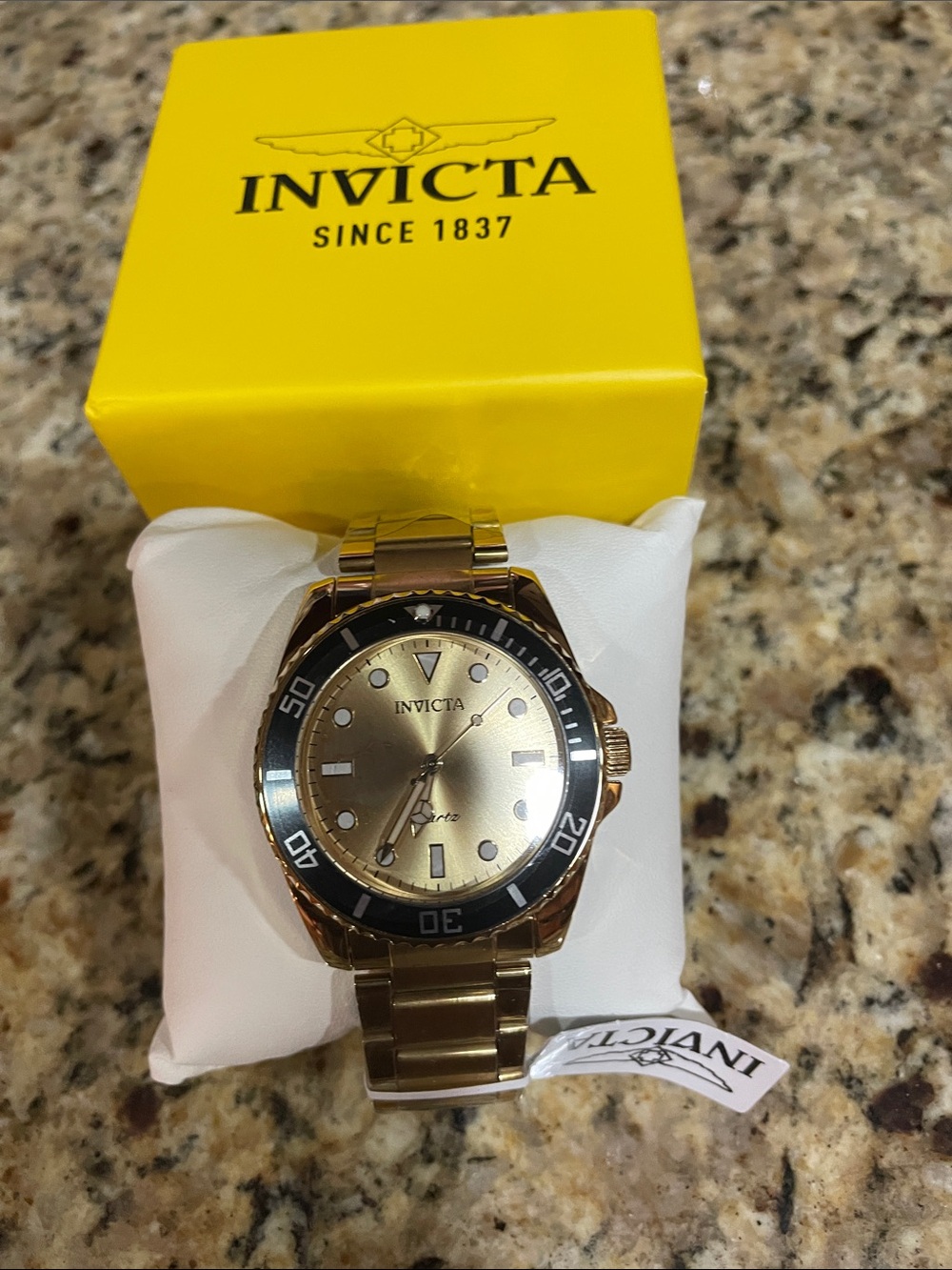 Invicta Men’s Gold Tone Stainless Steel Watch with Black Bezel